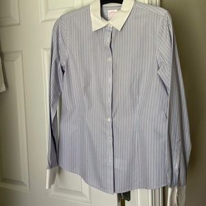 Brooks Brothers Button Down Blouse. Blue, red & white strips. White collar&cuff
